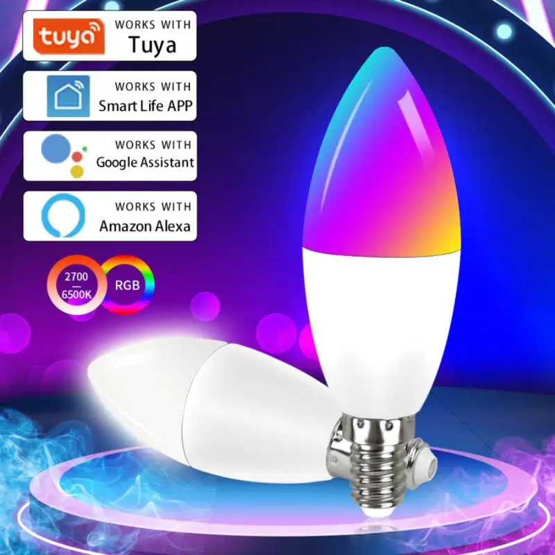 Smart Wifi Spuldzes E14 Svece Lampiņa RGB+CW+WW 5W 7W 9W Tuya Smart Dzīves APP Balss Kontroles Saderīgu Alexa, Google Home Aptumšojami