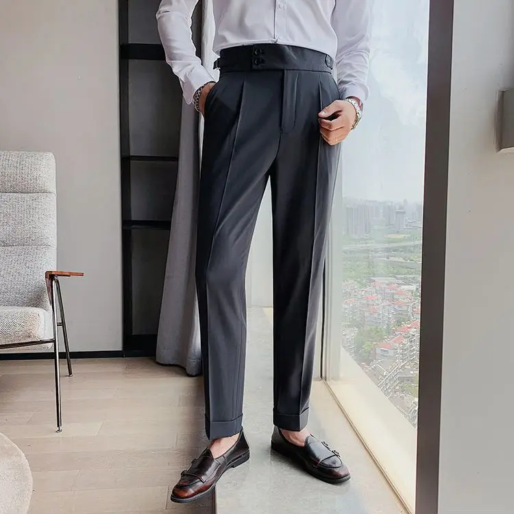 2023 Jaunās Britu Stila Cietā Augsto Vidukli, Drapēti Bikses Korejas Vīriešu Žakete Formālās Bikses Slim Biznesa Gadījuma Uzvalku Bikses Homme H244