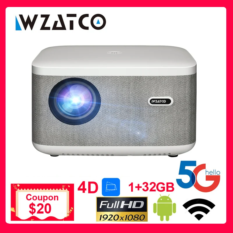 WZATCO A20 Digitālā Fokusa Full HD 1080P Projektoru WiFi LED Video Proyector Mājas Kinozāles Android 32G Projektoru Filmas Kino Tālruni