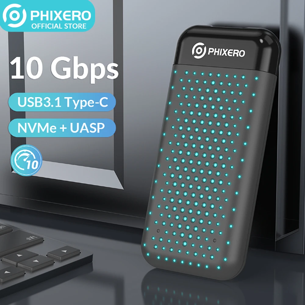 PHIXERO Ārējās RGB M. 2 NVME Cietā Diska Gadījumā M2 SSD Kameras USB Tipa-C 10Gb UASP HD Uzglabāšanas Kasti PC Klēpjdators