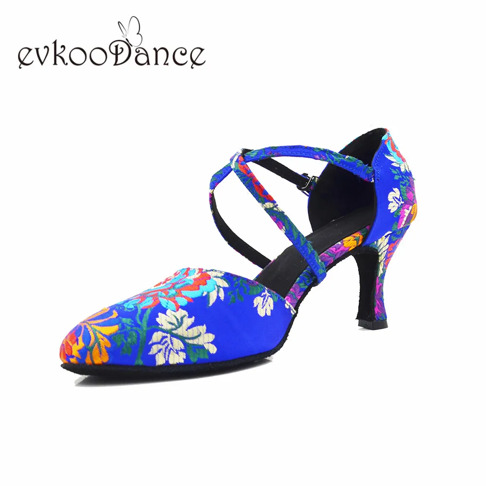 Evkoodance ziedu papēža augstums 7cm zapatos de baile latīņamerikas deju kurpes Profesionālo Sieviešu Kurpes Evkoo-624