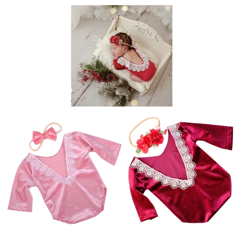 Jaundzimušajam, Foto Aksesuārus, Ziedu Galvas Backless Jumpsuit, kuri Rada Apģērbu, Bērnu Foto Uzvalks Princese Kleita Zīdaiņu Tērpu X90C