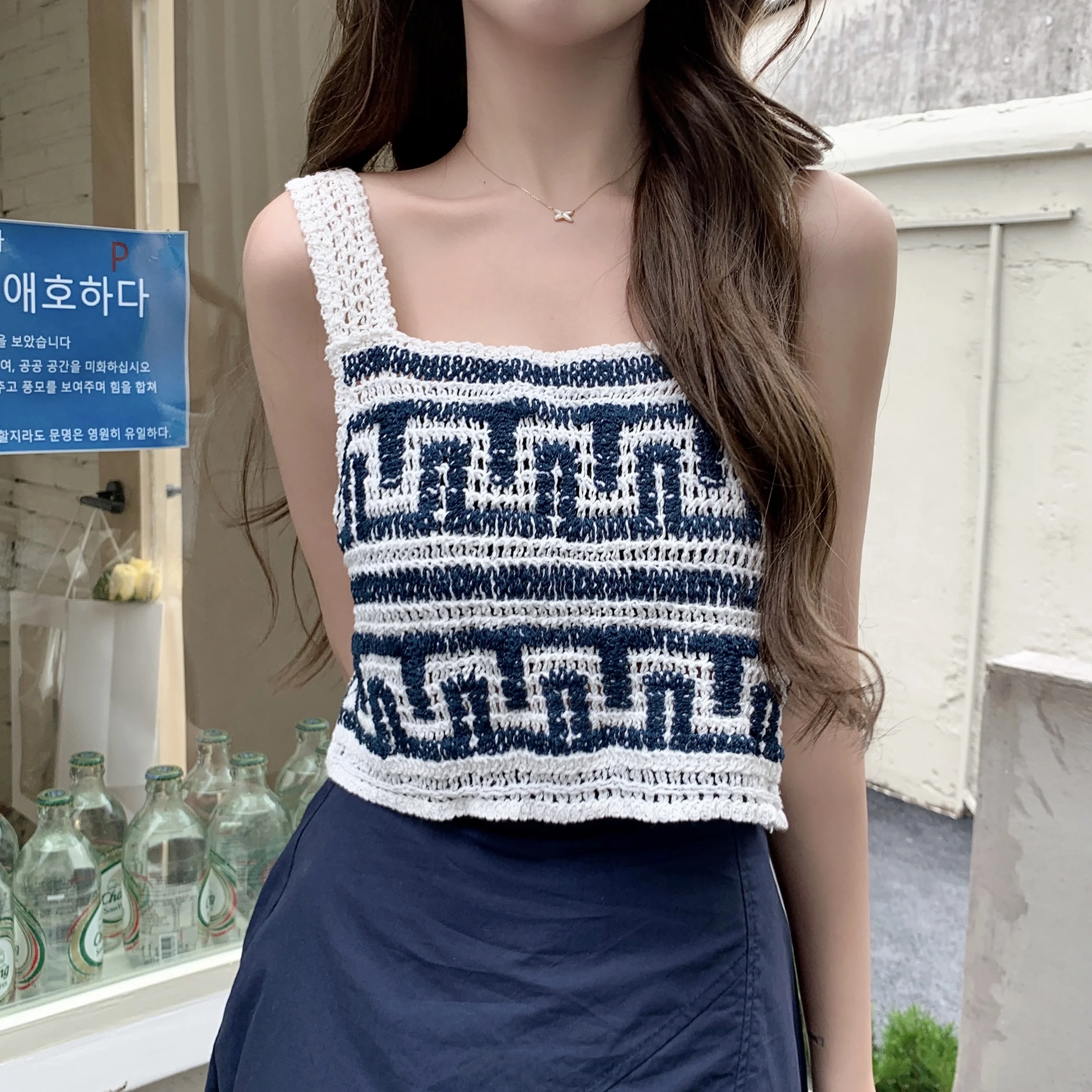 Vasarā jaunu korejiešu stilā dizaina sajūta, bez piedurknēm slim dibenu adīšanas Kamzolis īss tops sievietēm
