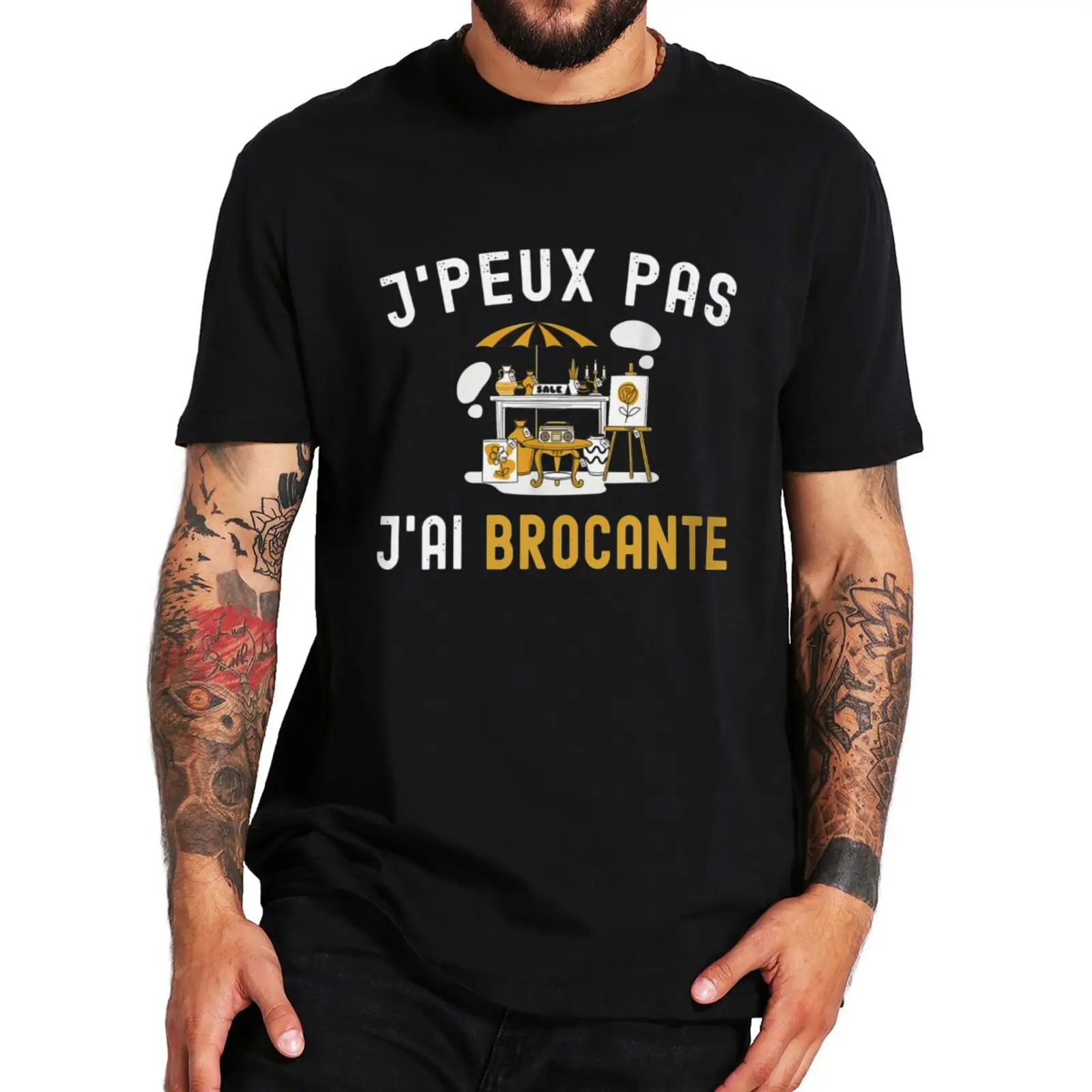 Es nevaru I Brocante T Krekls ar Smieklīgu franču Teksti Brocante Humora Vintage t-veida Topi 100% Kokvilnas Unisex Soft Gadījuma Apaļu Kakla T-krekls