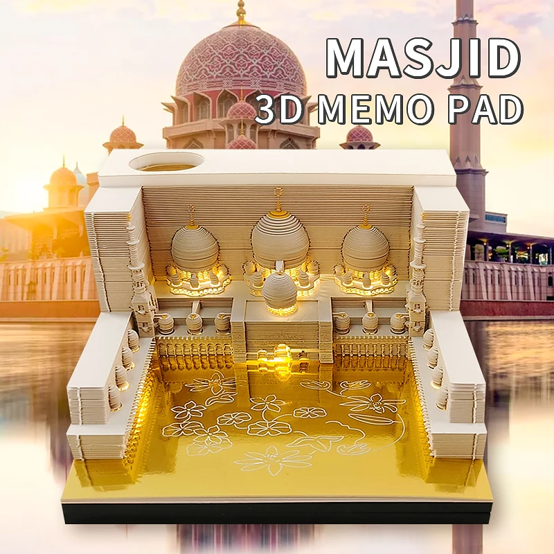 Omoshiroi Bloķēt Masjid Ēkas 3D Art Memo Pad Eid Dāvanas, Islāma Mošeja Akrila Kastē Pasūtījuma Suvenīru preces, Par Galda virsmu Apdare