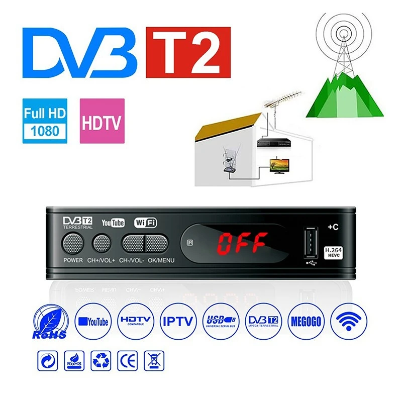 DVB-T2 TV Uztvērējs Vga TV Kastē DVB T2 Ciparu TV Uztvērēju, Wifi Uztvērējs DVBT2 Set-top Box H. 264 HEVC AC3 HD Uztvērējs