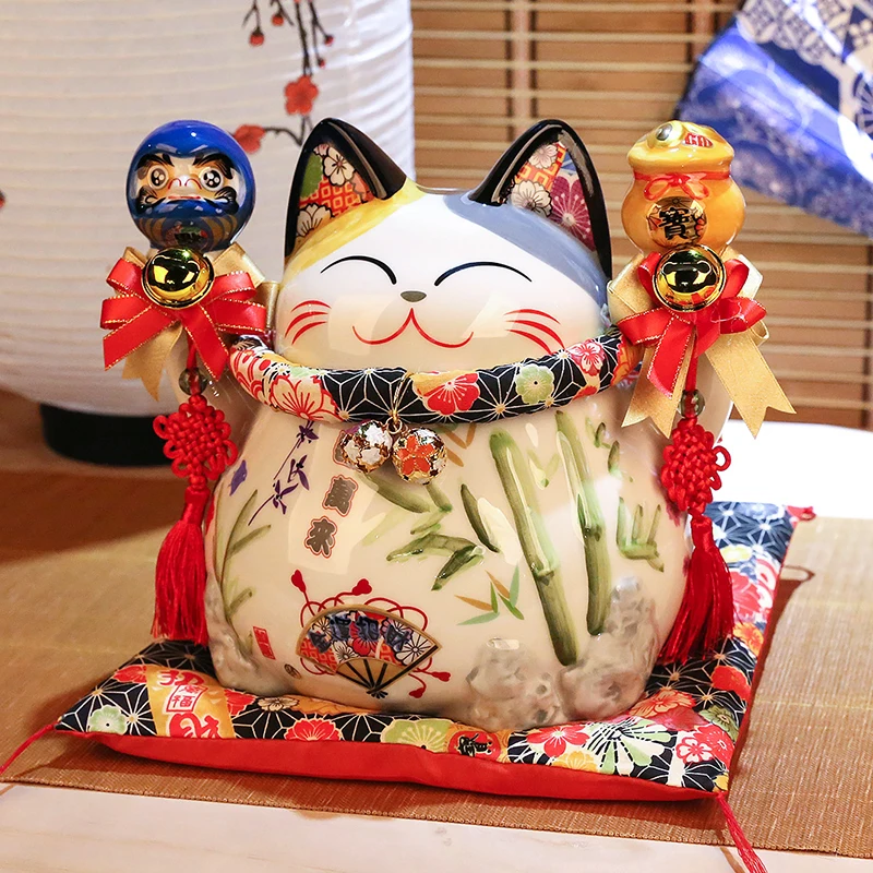 8 Collu Keramikas Laimīgs Kaķis Maneki Neko Fortune Cat Statuja FengShui Rotas, Rokdarbi Naudas Kaste Mājās Apdare Biznesa Dāvanas