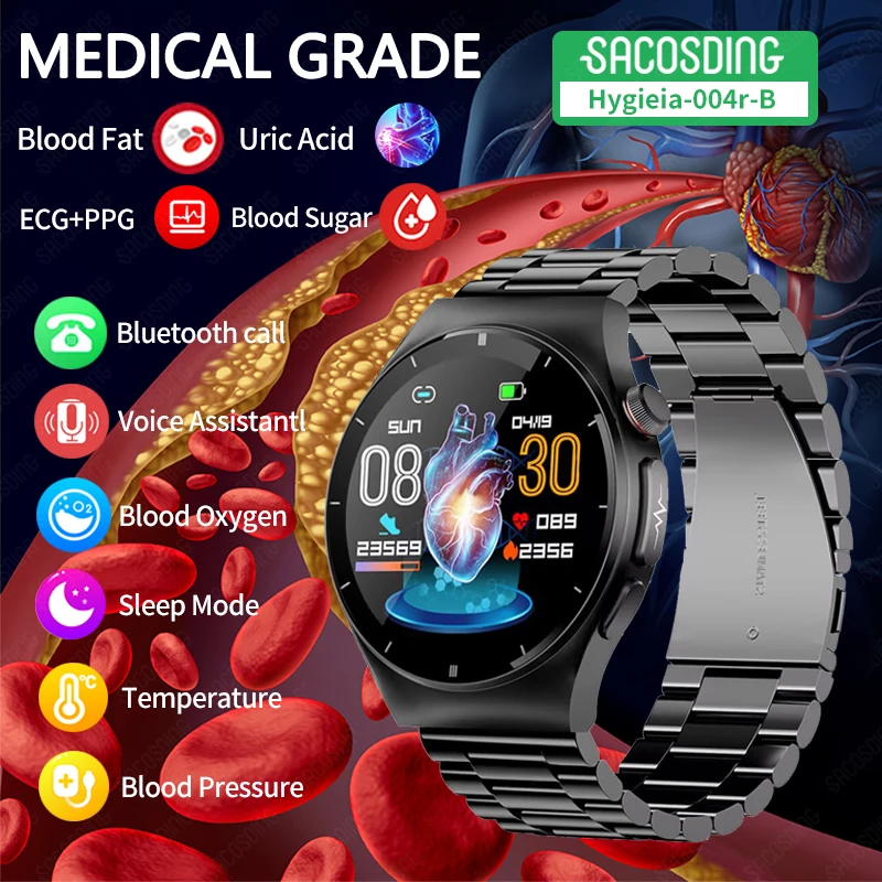 2023 Jaunu AI Medicīnisko Diagnozi Asins Tauku urīnskābes Bluetooth Zvanu Asins Glikozes Smart Skatīties EKG+PPG Uzraudzības Vīriešiem Smartwatch