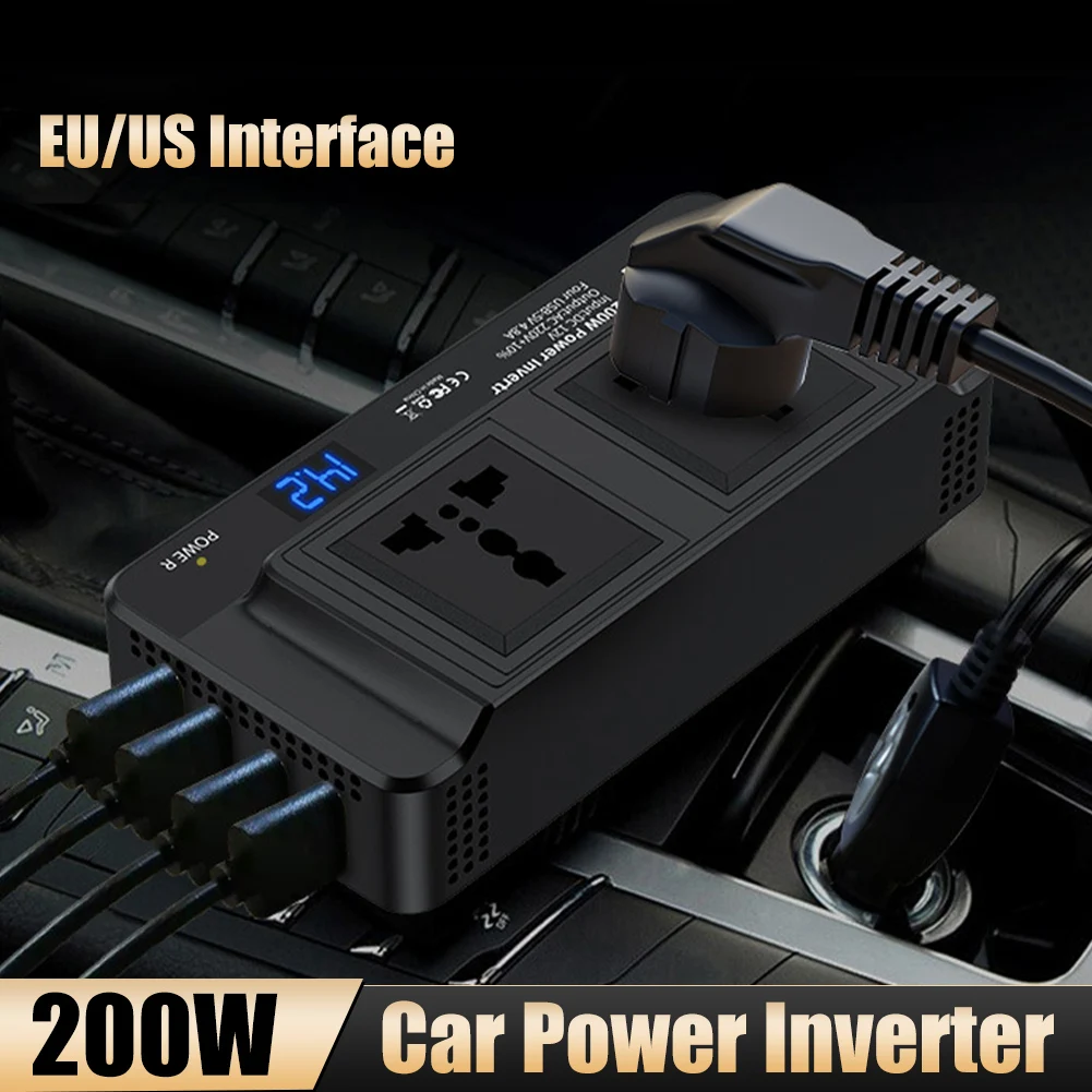 200W Car Power Inverter DC 12V uz 220V AC 110V Modificētu Sinuss Viļņu Enerģijas Adapteris, 4 USB Ātrā Uzlāde Universāla MUMS, ES Spraudnis-Ligzda