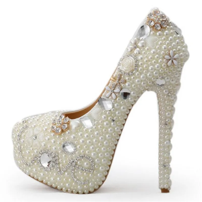8cm/11cm/14cm Sieviešu Modes Pērļu Kāzu kurpes Baltā kristāla Rhinestone Līgavas Kurpes augstpapēžu kurpes
