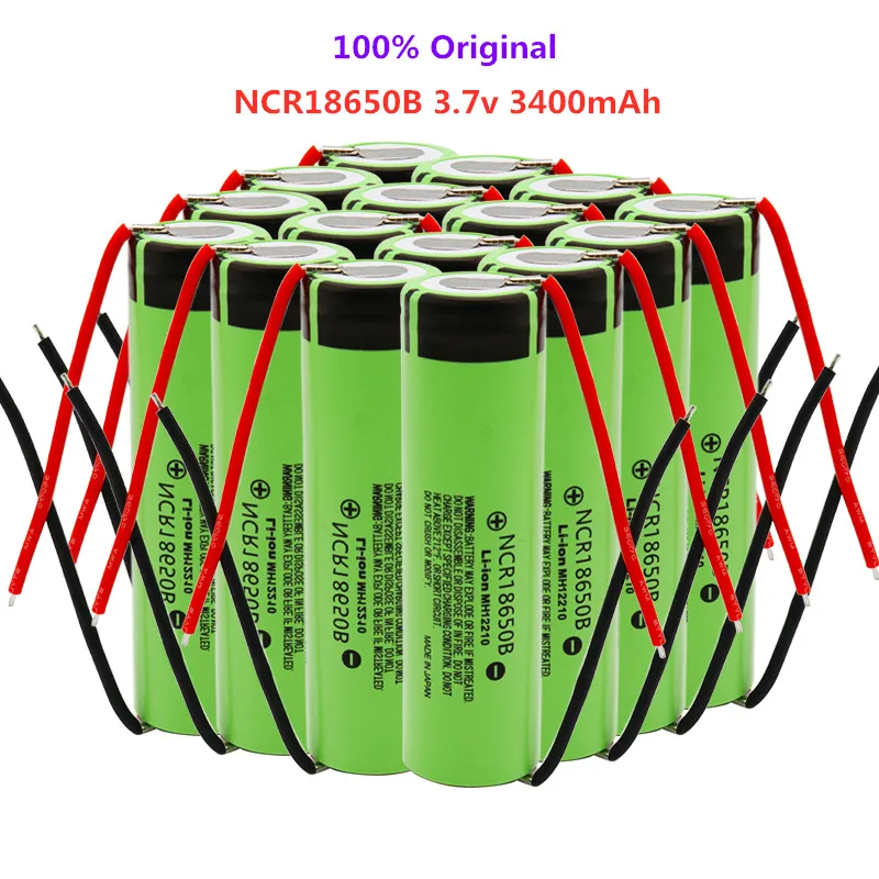 10pcs 100% Oriģināls 18650 akumulatoru 3400mah 3.7 v litija akumulators NCR18650B 3400mah Piemērotu bateriju akumulators +DIY vadu
