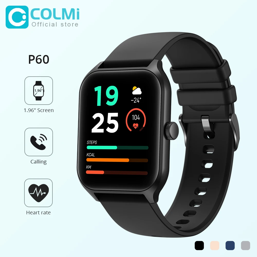 COLMI P60 Smartwatch Vīriešiem 1.96 collu 320*386 Ekrānu, Bluetooth Zvanot Sirds ritma Miega Uzraudzīt 100+ Sporta Modeļus Smart Skatīties uz Sievietēm