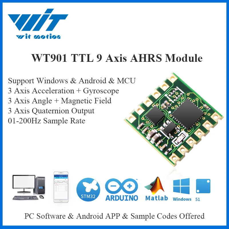 WitMotion JY901 TTL & I2C 9 Ass Sensors Digitālā Leņķis + Akselerometru + Žiroskops + Elektroniskais Kompass MPU9250 uz PC/Android/MCU