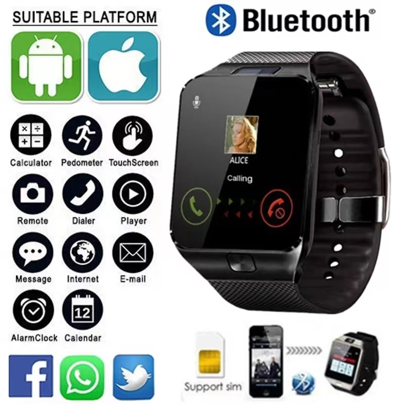 2023 DZ09 Bluetooth Smart Pulksteņi Vīriešu Smartwatch Android Tālrunis Sieviešu Relogio 2G GSM SIM TF Kartes Zvanu Kamera Skatīties fit Dāvanu