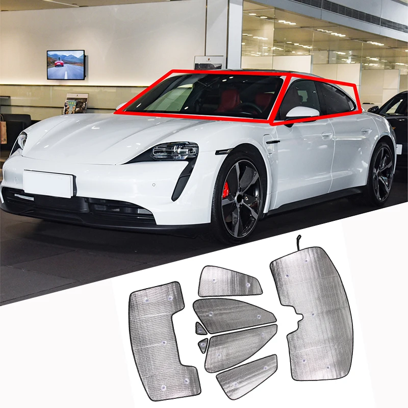 Automašīnas Pilns Pārklājums Saulessargs Par Porsche Taycan 2019-2022 Automobiļu Vējstiklu Saulessargi Salokāms Atstarojošs Saulessarga Accessorie