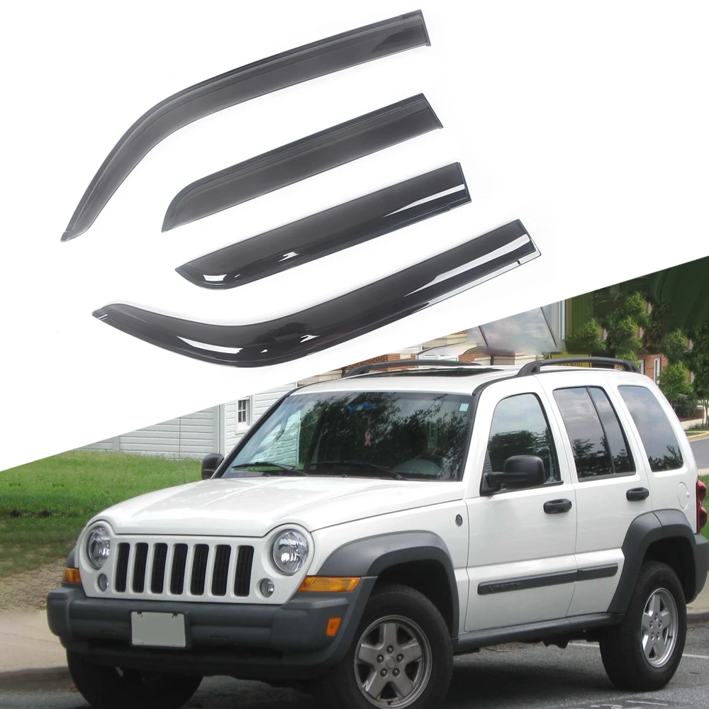 Jeep Liberty 2002-2014 Auto Sānu Logu Vēja Deflektori Mices Melns Lietus Aizsargs Durvīm Sejsegu Ventilācijas Toņos, Tumši Dūmu Ventvisor