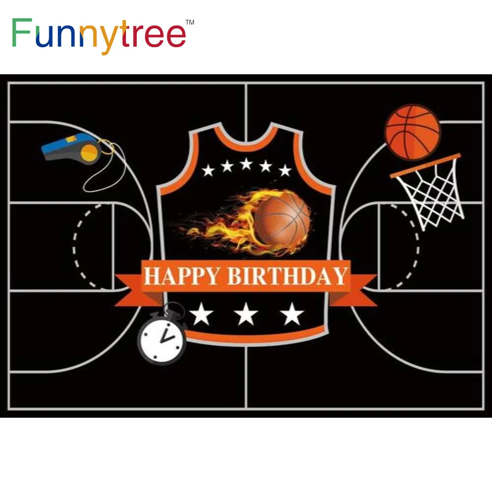 Funnytree Basketbola Stīpas Happy Birthday Party Apdare Zēns Baby Dušas Fona Jersey Svilpe Foto Atvašu Dekorācijas Fonu