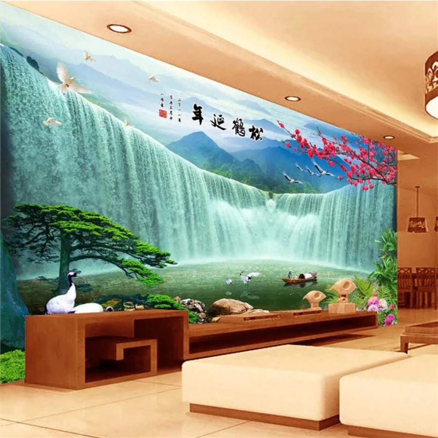beibehang papel de parede Custom tapetes, 3d sienas Ķīniešu stilā ūdenskritums TV sienas gleznojums, viesistaba, guļamistaba, 3d tapetes