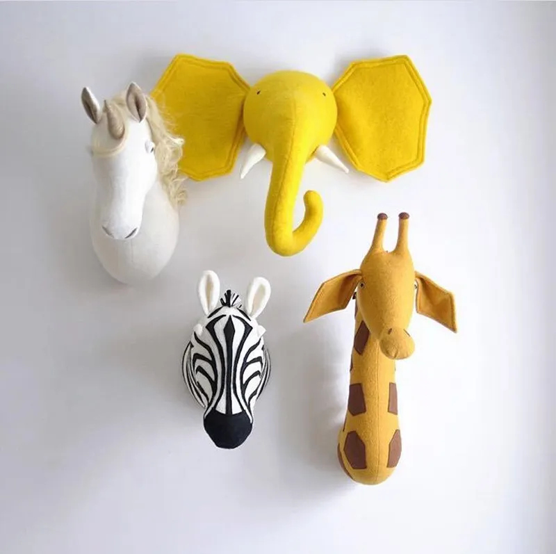 Jauki 3D Dzīvnieku Galvas, Sienu dekors, Pildīti Zilonis, Žirafe Zebra lelle, Baby Room Sienas Karājās Rotaļlietas, Bērnu istabas Mājas rotājumi