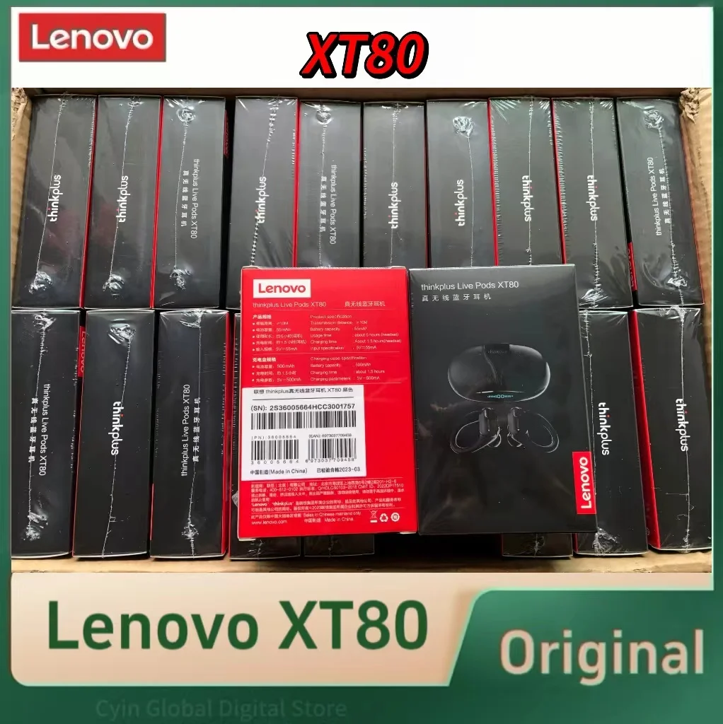 Lenovo XT80 bezvadu bluetooth austiņas TWS trokšņa samazināšanas earbuds sporta ūdensizturīgs austiņas spēlētājs 5/10 gabalus, vairumtirdzniecība