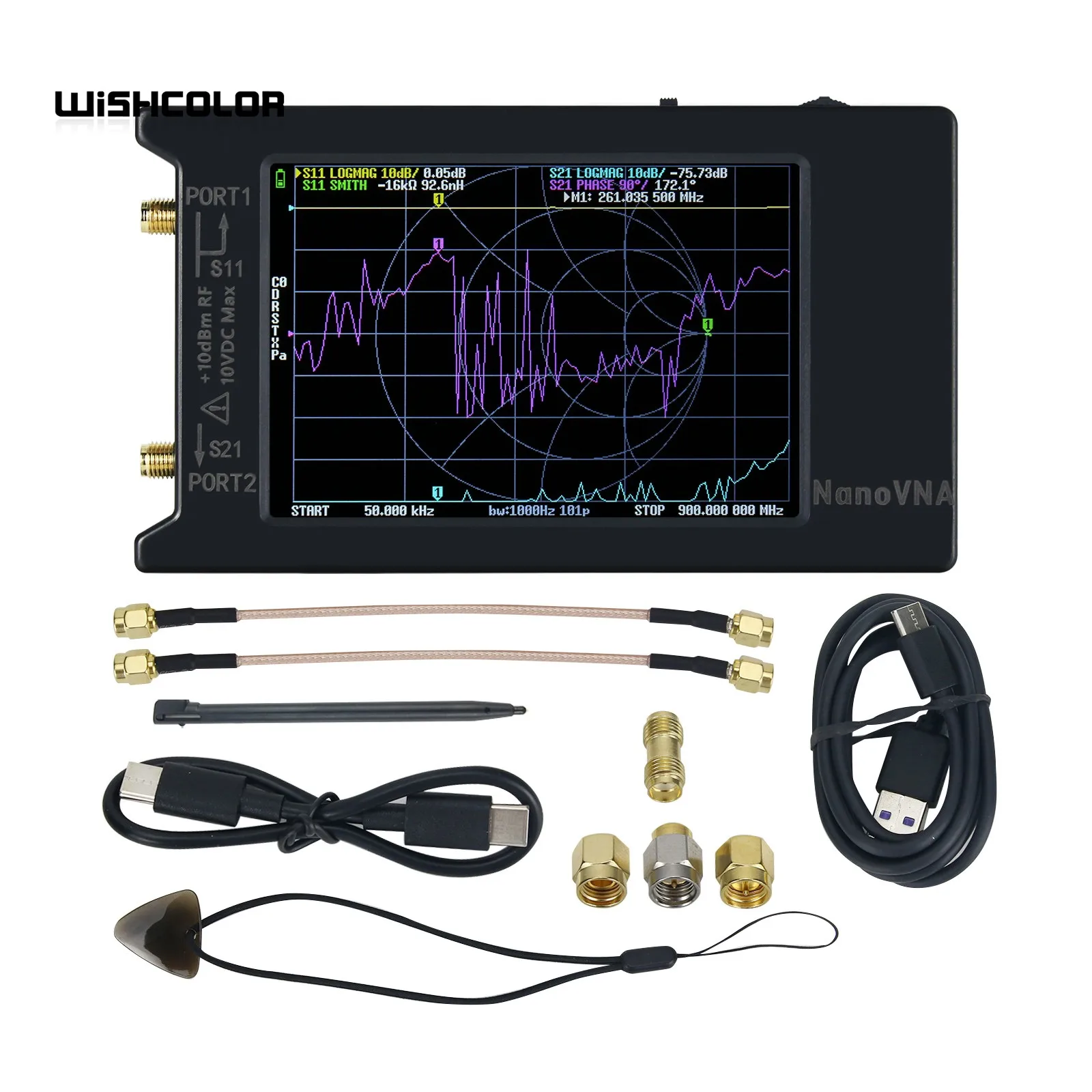 Wishcolor Jaunākās NanoVNA-H4 50KHz-1,5 GHz Vektora Tīkla Analizators Vektoru ar 4inch LCD UHF Antena