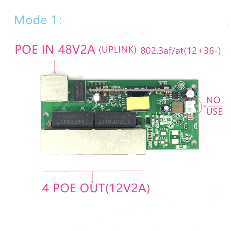 Atpakaļgaitas spēka Buks POE switch POE IN/OUT5V/12V/24V 90W/5=315W 100mbps 802.3 45+78 - DC5V~35V tālsatiksmes sērija Spēkā POE