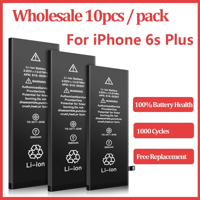 10pcs/partija, 0 Ciklu Vairumtirdzniecības Baterijas Priekš iPhone 6S Plus Rezerves Baterijas, Apple Ar Bezmaksas Uzlīmes Ūdensizturīgs Rāmis