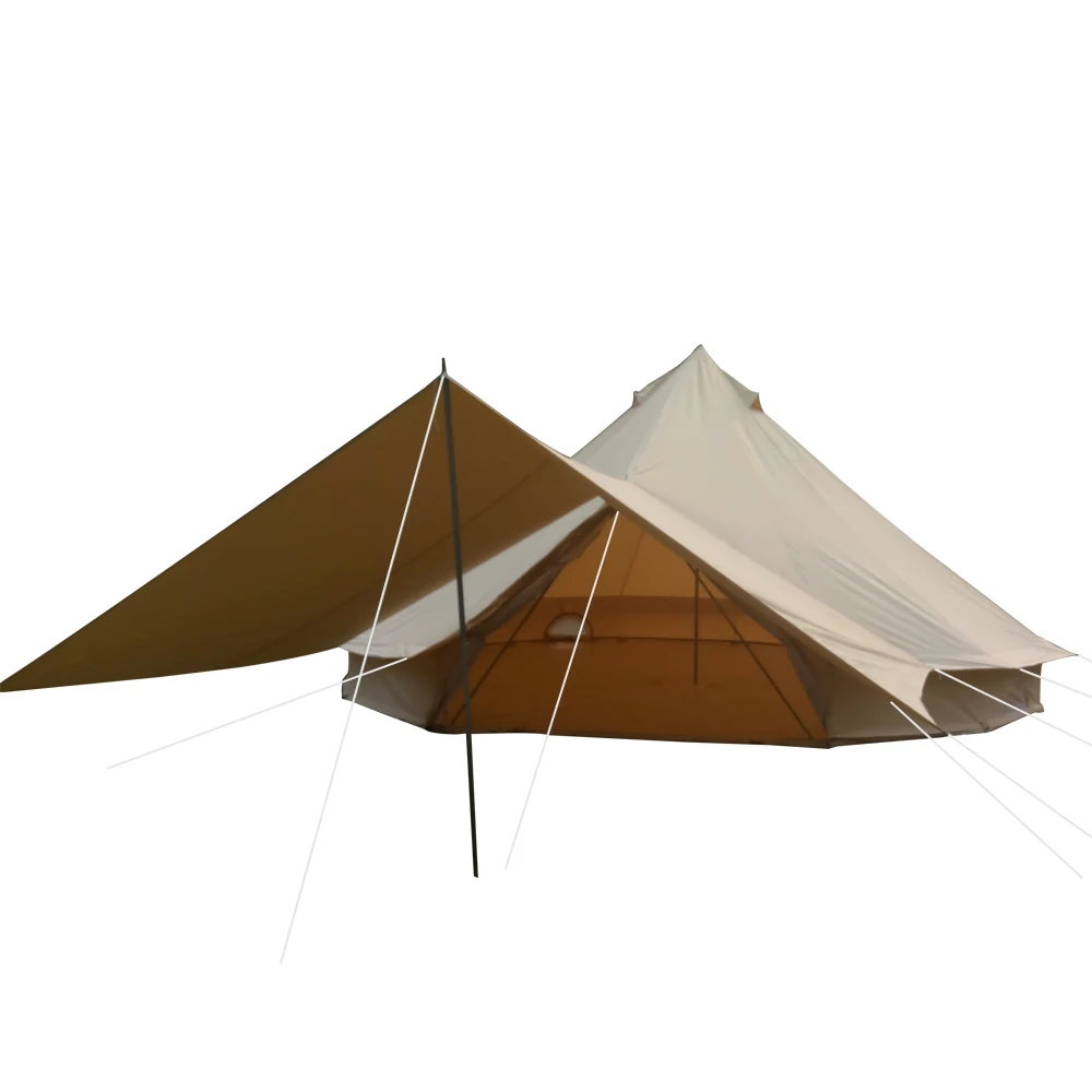 Luksusa glamping ūdensizturīgs 5m kokvilnas audekls smago bell telts ar nojumi