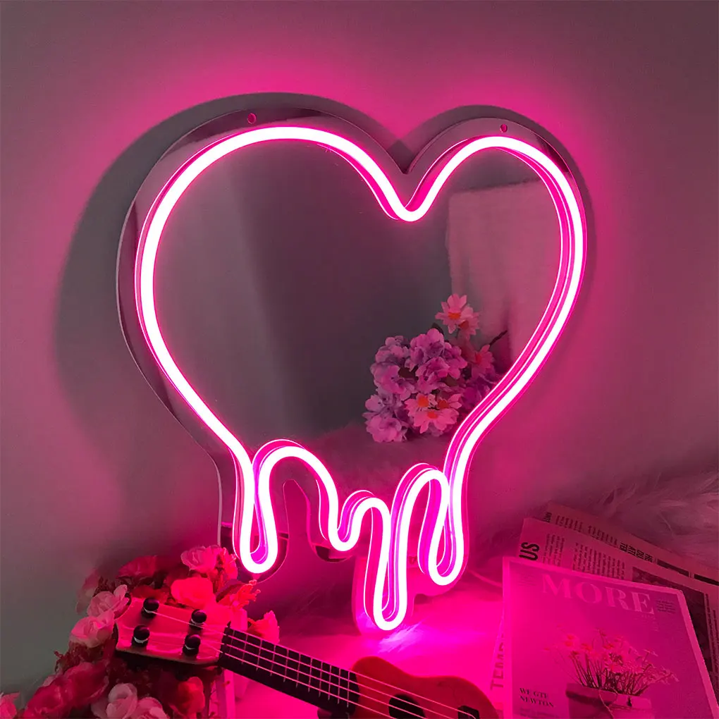 Sirds LED Neona Spogulis Parakstīt ar Rozā Gaismas Aplauzums Spogulis Meitenes Telpu Dekorēšana Gaismas Atmosfēru Nakts Lampa USB+Akumulatora Barošanu