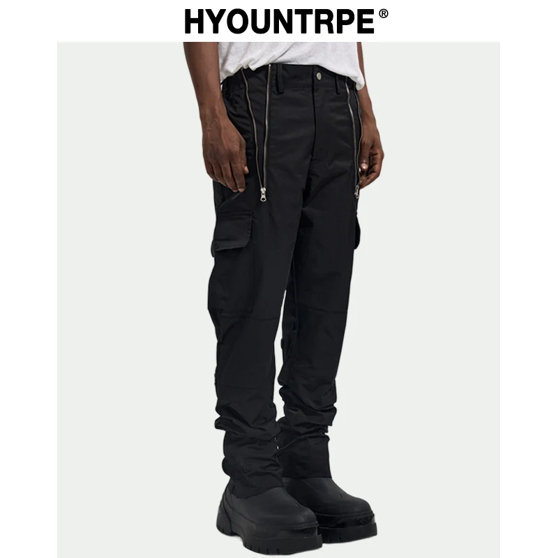 Modes Rāvējslēdzēju Atvērt Vidukļa Bikses ar Sānu Kabatām Kravas Bikses Bikses Streetwear Hip Hop Militāro Gadījuma Bikses Joggers Vīriešiem