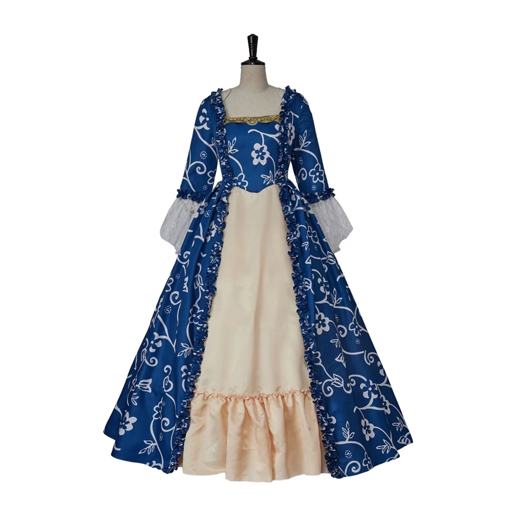 18. Gadsimta Ziedu Printed Kleita Viduslaiku Tiesas Marie Antoinette Bumbu Kleita Viktorijas Rokoko Renesanses Tērps